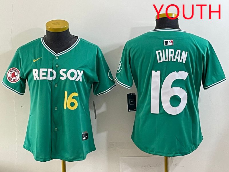 Youth 2025 Boston Red Sox #16 Duran Dark Green Joint Name Nike MLB Jersey style 7->youth mlb jersey->Youth Jersey